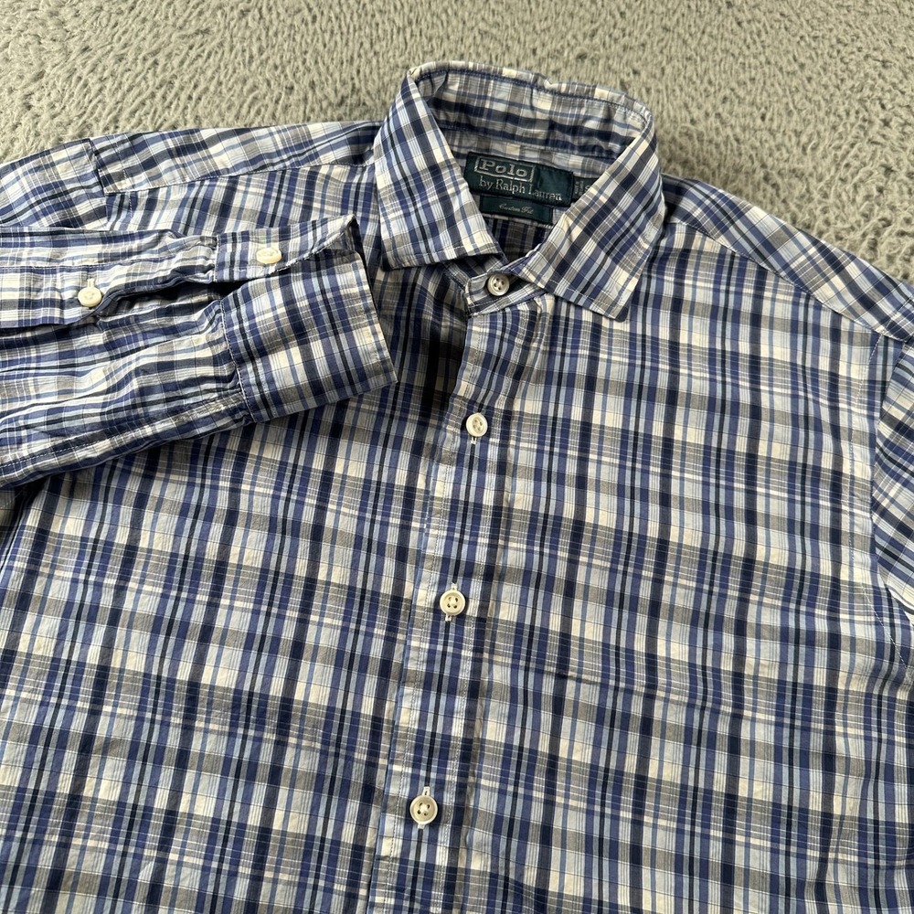 Polo Ralph Lauren Shirt Mens S Blue Plaid Long Sleeve Button Up Custom Fit